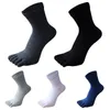 Meias masculinas 5 pares Men Define calcetines Ortopedicos tamanho grande algodão grosso de cinco dedos de cor sólida preto simples