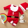 Rompers Toddler Boys Girls Kids Baby Jaar Kostuum Kerst Claus Red Jumpsuits Hoeden 2 stks katoenen outfits voor geboren 0-24m 221018