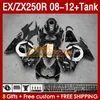 Tankinjectiebeurzen voor Kawasaki Ninja ZX250 EX250 R 2008-2012 163NO.164 EX ZX 250R EX250R ZX250R 2008 2009 2010 2010 2012 ZX-250R 08 09 10 11 12 Fairing Pearl Black