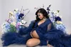 2023 Volants Bleu Royal Robes De Soirée Tulle Kimono Femmes Robe pour Photoshoot Manches Bouffantes Robes De Bal Cape Africaine Cape Robe De Maternité Photographie