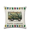 Pillow Happy Campers Cartoon Caravanning Linen Covers Vintage Pillowcase Livingroom Sofa Modern Decorative Throw Pillows Cover