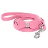 Dog Collars Bling Bowknot Suede Leather Rhinestone Collar And Leash Set Pet Puppy Cat Chihuahua For Small Medium Dogs Cats Pink