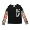 INS Spring en Autumn Boys 'Shirt European American Long Sleeveved Stitching Hip-Hop Style Flower Arm Tattoo Mouwen 74Py##