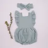 Baby romper för flickor småbarn sommar dubbel gasväv organisk bomullsspel duschgåvor boutique po prop kläder set 220426