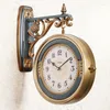 Wandklokken grote Europese klok retro dubbelzijdige luxe woonkamer modern eenvoudig Amerikaans horloge creatief stil w6b