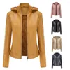 Veste cuir femme 8053 automne/hiver chapeau détachable manteau polaire femme fausse fourrure motard femme