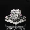 Anillos de boda Gorgeous Promised Full Paved Square Glass Filled Elegant Women Matrimonio Anillo de compromiso