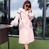 Women's Fur Korean Style Long Hooded Coat Fashion Cute Pink Stitching Color Faux And Rex Outerwear XHSD-149