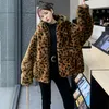 Kvinnors p￤ls faux kappa kvinnor mode tjockare vinter ￶verdimensionerad l￶s varm jacka parker mink casual leopard tryck huva