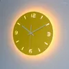Horloges murales numérique en bois horloge 3d Led créatif salon veilleuse ronde blanc lumineux Wandklok décor à la maison AD5WC