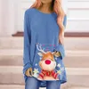 Women's T Shirts Women's Casual Round Neck Christmas Long Sleeve Print Loose T-Shirt Top Blouse Running Shirt Women