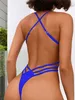 Sexy vrouwen één-piepen Backless Thong Swimwear 2023 Monokini Solid Hollow Color High Cut Bathing Suit