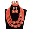 Collier boucles d'oreilles ensemble fleur de corail perles africaines tresses faites à la main Costume pour femmes et mariage en or ABH748