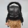 Bérets véritable chapeau de fourrure en argent avec rabats d'oreille véritables casquettes naturelles pour les femmes russes Bomber chapeaux casquette de trappeur haut en cuir