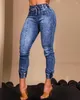 Damesjeans Drawstring Hoge taille Cuffed Denim Skinny Sexy Unique Cut Out Out Out Out Pants Streetwear Outfits Street