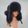 Berretti Cappello di pelliccia d'argento genuino con paraorecchie Cappucci naturali reali per donne russe Cappelli bomber Trapper Cap Top in pelle