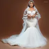 Hochzeit Kleid Afrikanische Plus Größe Kleider 2022 Spitze Applique Meerjungfrau Brautkleider Langarm Anpassen Tüll Vestido De Novia