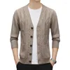 Herentruien 2022 Heren Twist gebreide Cardigan Autumn Casual V-Neck Solid Color Sweater