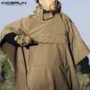 INCERUN Men Solid Trench Quick Dry Hooded Loose Ponchos Pockets Casual Outdoor Cloak Men Irregular Coats Not Raincoats S5XL 220816