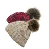 Cappello lavorato a maglia da donna invernale caldo Pom Pom Cappelli di lana colorati Berretto da donna con teschio Berretto femminile solido Berretto spesso da esterno 7 colori BH7762 TYJ