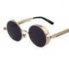 Солнцезащитные очки черные круглые стимпанк мужские модные бренд дизайнер роскошный классический ретро -зеркал солнечные очки женщины кружок Окулос