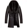 Men's Leather 2022 Mens Jacket Middle Aged Male Fur Collar Long Plush And Thick Overcoat Winter Sheepskin Keep Warm Coat