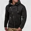 Pulls pour hommes Wepbel Slim Fit Jacket Cardigan à manches longues Mode Oblique Zipper Hommes Noir avec doublure supplémentaire Pull à capuche