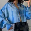 Women's Sweaters Cryptographic Fall Girls Green Oversized Cardigan Crop Top Sweater Knitted Cute Long Sleeve Pins Tie Dye Cartigans 221018