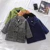 Niños Botón Polvo Tenca Abrigo Niño Abrigos de lana Niños Diseñadores Ropa Chica de invierno Sólido Plaid Outwear Chaqueta de manga larga Moda BC138-2