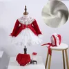 Girl Dresses 4Pcs Spain Baby Plush Dress Set Kids Lolita Wedding Birthday Party Lace Toddler Patchwork Christmas Clothes