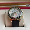 Med originalbox Men's Automatic Watch 40mm gummiband Rostfritt stål Vitt guldfodral Tre ögon Sapphire Waterproof Watches Luxusuhr Montre de Luxe 2813