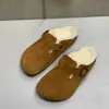 Австралийский дизайнер шерсти Boston Cloggs Slippers Зимний меховой потерто Scuff Slidper Slogs Cork Sliders Кожаные шерстяные сандалии женские туфли с коробкой 35-40 421