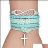 Charm Bracelets New Cross Charm Braided Leather Rope Bracelets For Women Men Religious Jesus Love Infinity Wristband Handmade Jewelr Dhgxs