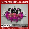 7& Tank Injection Fairings For KAWASAKI NINJA ZX250 EX250 R 2008-2012 163No.137 EX ZX 250R EX250R ZX250R 2008 2009 2010 2011 2012 ZX-250R 08 09 10 11 12 Fairing pink glossy