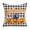 Poduszka pomarańczowa dynia liniowa kwadratowa poduszka na halloween czarno -biała kratona okładka 45x45 cm domowy festiwal sofa