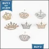 Pins Brooches Fashion Crown Brooches Gold Sier Color Clear Rhinestone Pins Dress Decoration Buckle Badge Jewelry Accessories For Wo Dh1Gi