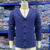 Maglioni da uomo Cappotti lavorati a maglia Wepbel Colletto rovesciato Cardigan blu Slim Fit Uomo Autunno manica lunga Giacca con scollo a V Maglione tinta unita