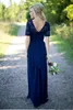 컨트리 스타일의 신부 들러리 드레스 결혼식을위한 길고 해군 블루 쉬폰 짧은 슬리브 환상 레이스 스팽글 보라색 메이드 명예 가운