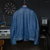 Men's Leather Vintage Blue Genuine Jacket Men Natural Cowhide Coat Autumn Spring Asian Size M-4XL Drop Wholesale