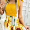 Fritidsklänningar Sommar Sexig Spaghetti Armband Blommönster Maxiklänning För Kvinnor 2022 Elegant bröstomslag Lång Kvinna Strandsemester