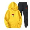 Men's Tracksuits 2022 Men Hoodies Suit Rose Flower Tracksuit Sweatshirt Fleece Hoody Sweat Pants Jogging Homme Pullover 3XL Sporting Set