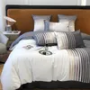 Bedding Sets Gray Stripe Embroidery Set Bed Sheet And Pillowcases Quality Quilt Cover Egyptian Cotton For Girls