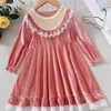 Toddler Girls Contrast Lace Ruffle Trim Flounce Sleeve Velvet Dress SHE