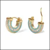 Hoop Huggie Hoop Hie Turquoises Stone Paved Luxury Mini Earrings With Gold Sier Color Plated Moon Shape Earring For Women Wedding Dhduo