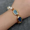 Strand Y.YING Freshwater Cultured White Keshi Pearl Natural Blue Kyanite Bracelet Fashion Fine Handmade Jewelry For Gift