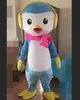 Costume de poupée de mascotte Costume de mascotte d'oiseau de pingouin bleu avec casque jaune Taille adulte Jeu de déguisements Tenue de fête de carnaval d'anniversaire