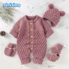 Rompers Baby Rompers Caps Clothes Sets Born Girl Boy Knitted Jumpsuits Outfits Autumn Winter Longdler幼児オーバーオール2PCS 220913