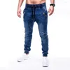 Herr jeans män mode tvättade arbetskläder vårens höstsportbyxor multi ficka casual mens street slitage denim