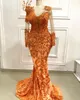 2022 Arabic Aso Ebi Mermaid Orange Prom Dresses Lace Beaded Evening Formal Party Second Reception Birthday Engagement Gowns Dress ZJ707