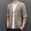 Herentruien 2022 Heren Twist gebreide Cardigan Autumn Casual V-Neck Solid Color Sweater